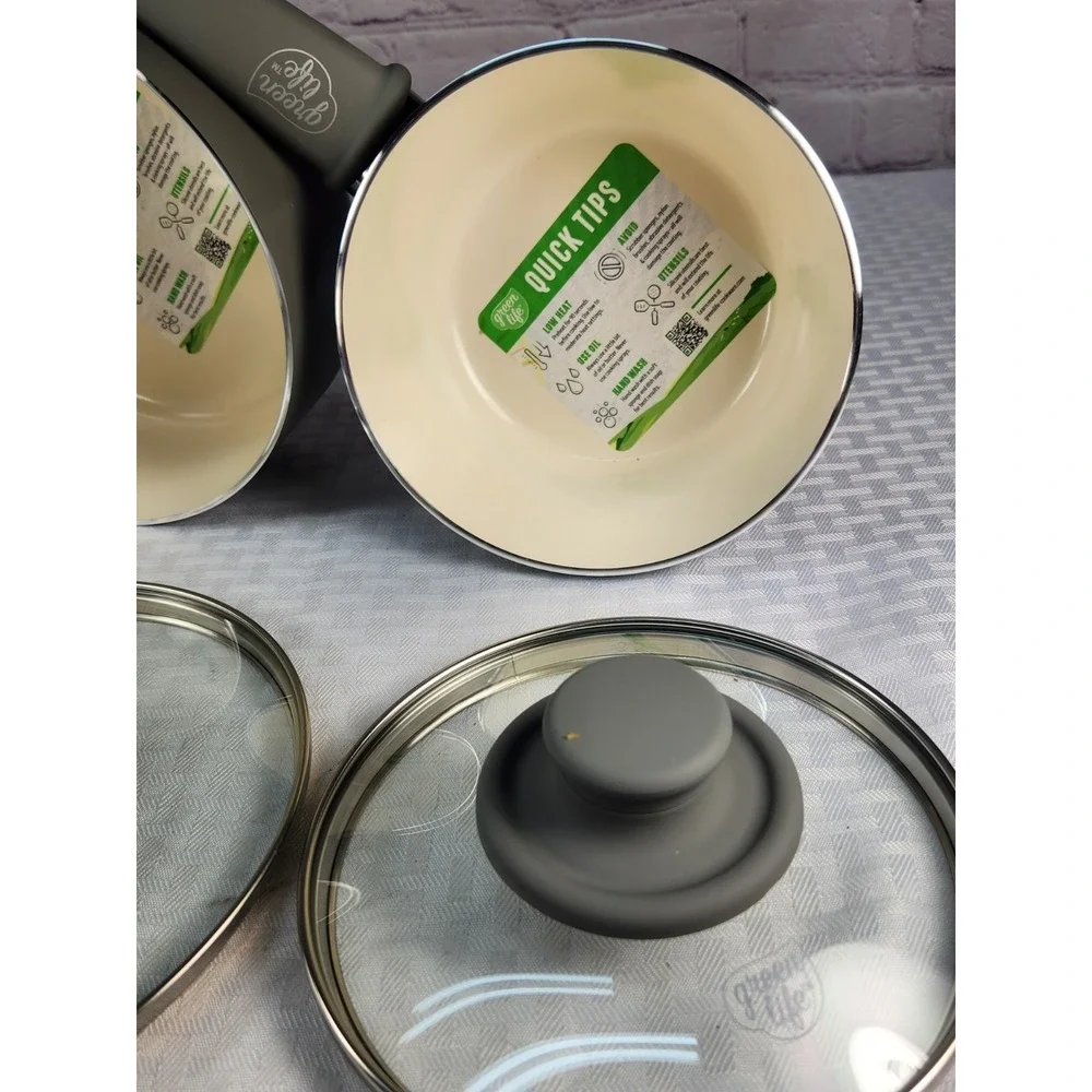 Set NEW Greenlife Healthy Nonstick Ceramic Cookware Dutch Oven & 2 Sauce Pans Li